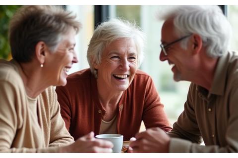 Group of diverse older adults engaged in lively discussion, symbolizing social connection and cognitive health