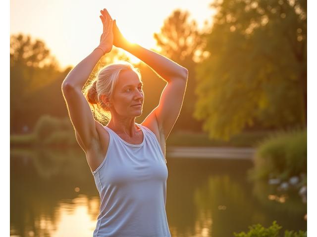 An active mature adult stretching to illustrate joint flexibility