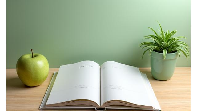 Open book and a fresh apple, symbolizing a healthy aging guide.
