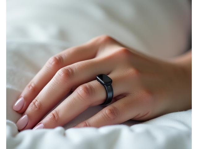 Close-up of a sleek sleep tracking ring on a hand